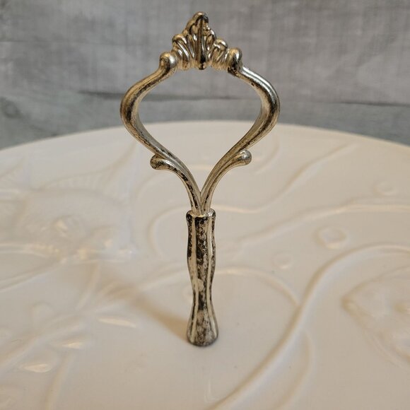 Vintage Ceramic Two-Tier Serving Plate With Ornate Metal Handle - Picture 5 of 7